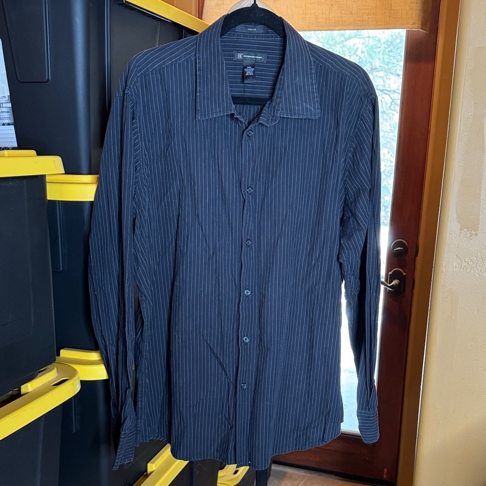 INC International Concepts Button Up Shirt Black Pin Stripe Long Sleeve Size XXL